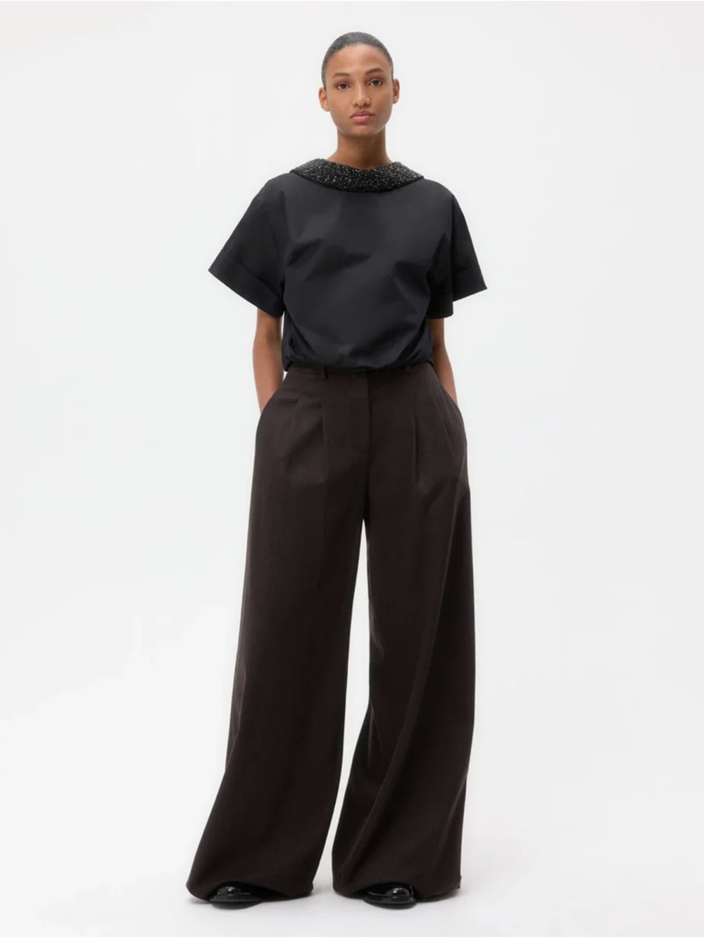 Twp Avery Wide-Leg Trousers in Deep Brown